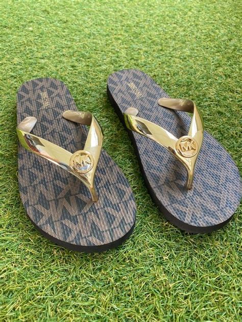 michael kors mk flip flops gold 8m|Michael Kors platform flip flops.